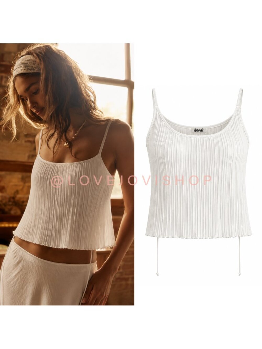 Feminine | Free People Cream Micro Pleat Cami Tank | Adjustable Lace Up Straps L